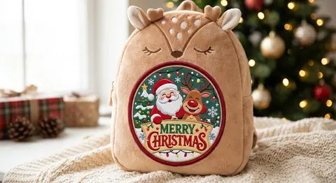 Christmas patch displayed on a festive bag