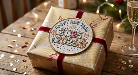 New Year patch displayed on a gift