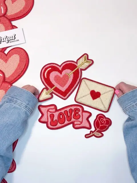 Collection of colourful heart and love patches