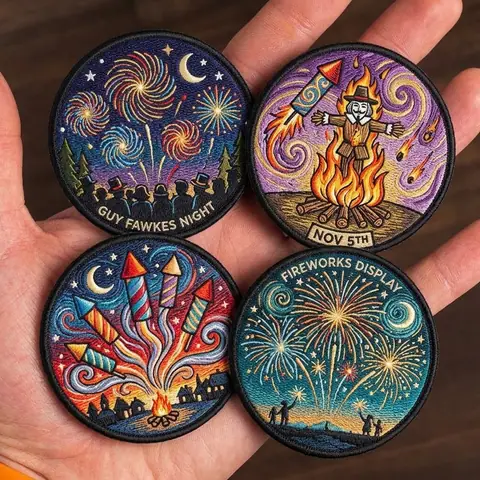 Set of colourful fireworks patches