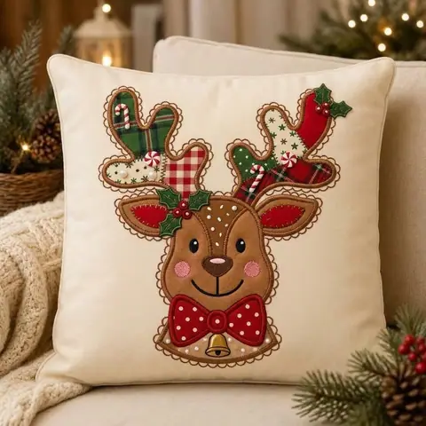 Reindeer Christmas patch on a cushion