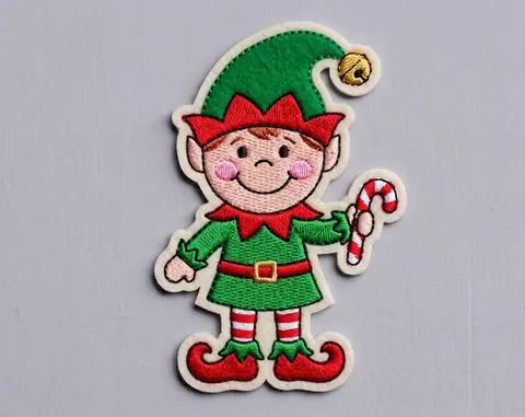 Colourful elf patch with a candy cane
